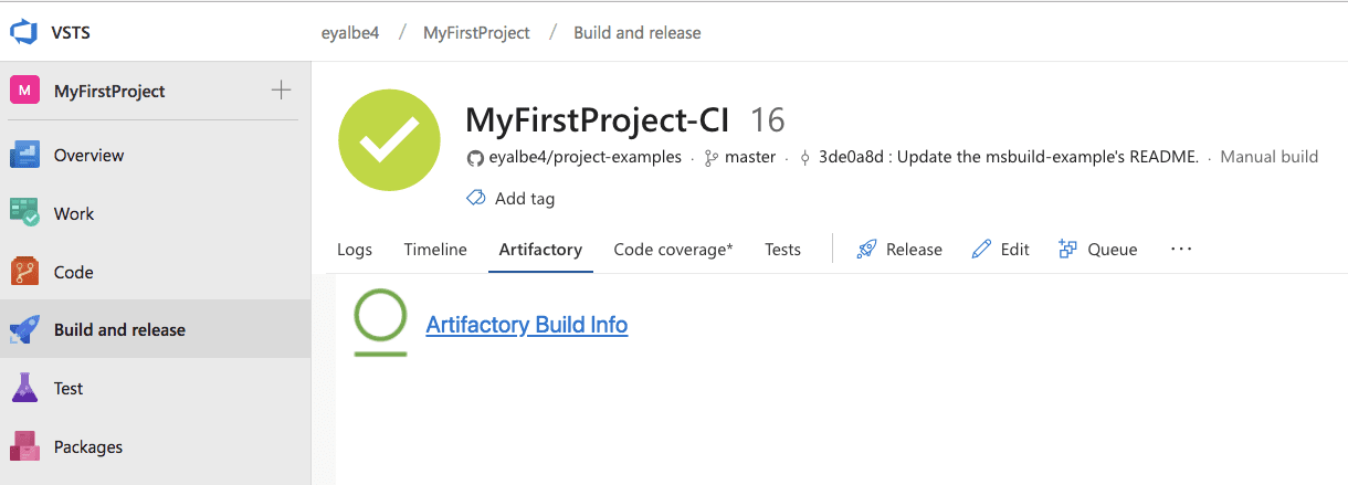 Visual Studio Team Services and JFrog Artifactory Extension