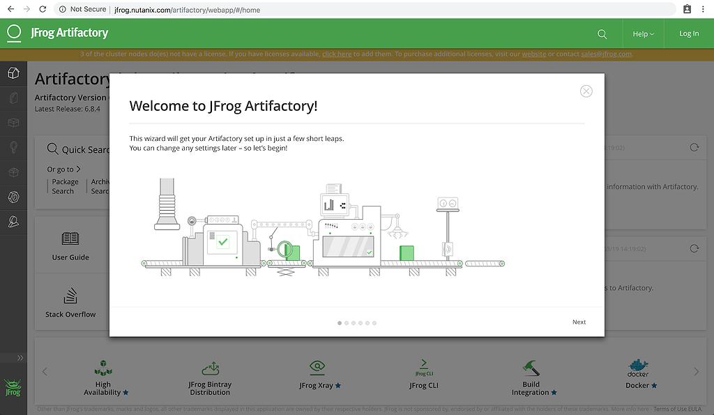 Artifactory Welcome Screen