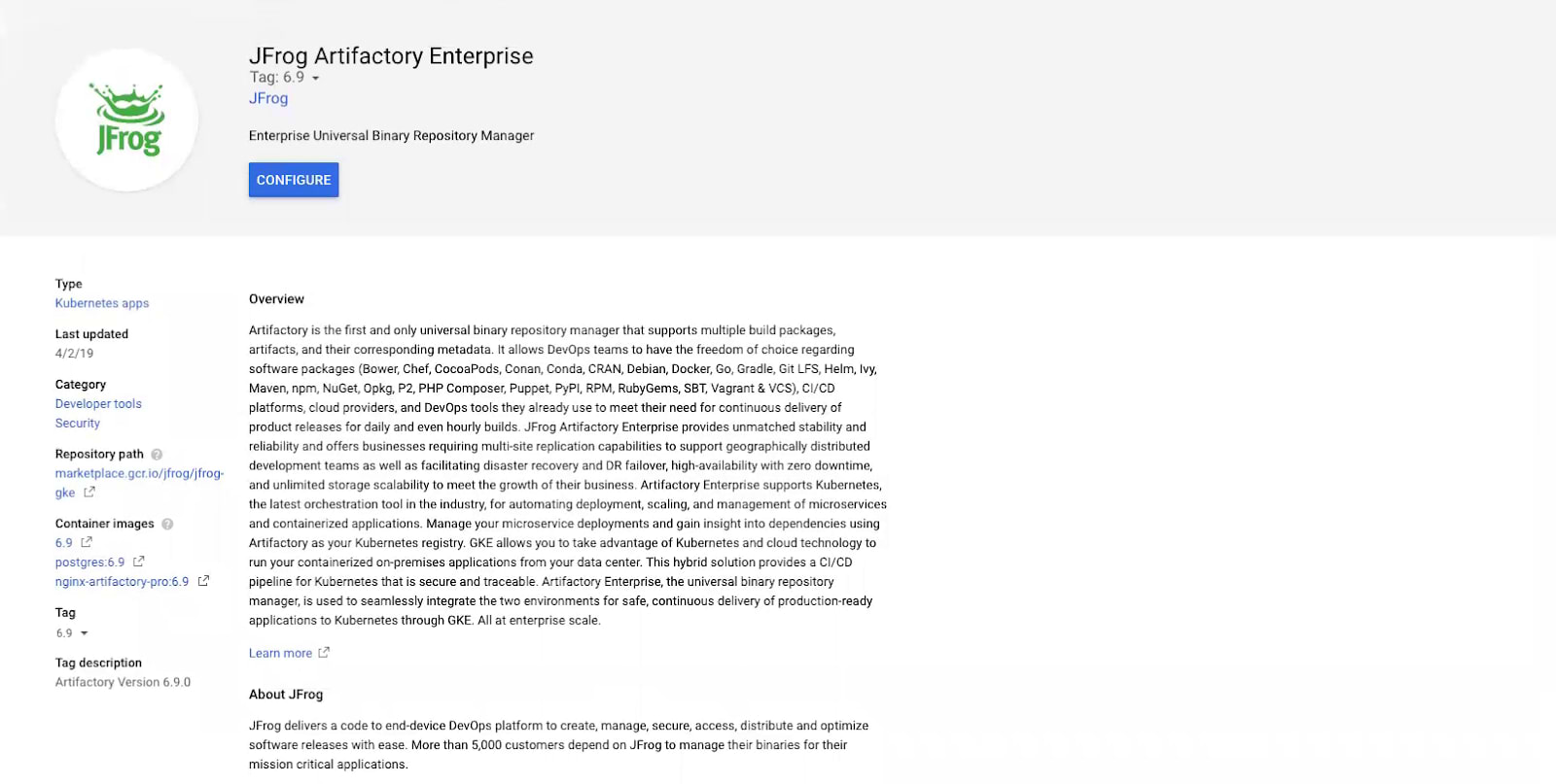 JFrog Artifactory Enterprise for GKE