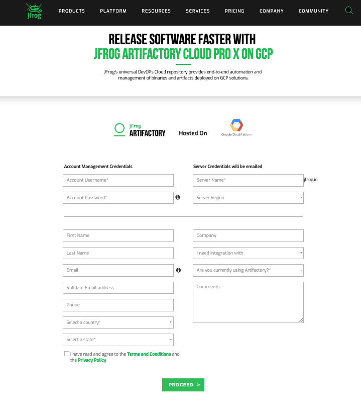 JFrog Cloud Pro X: Registration