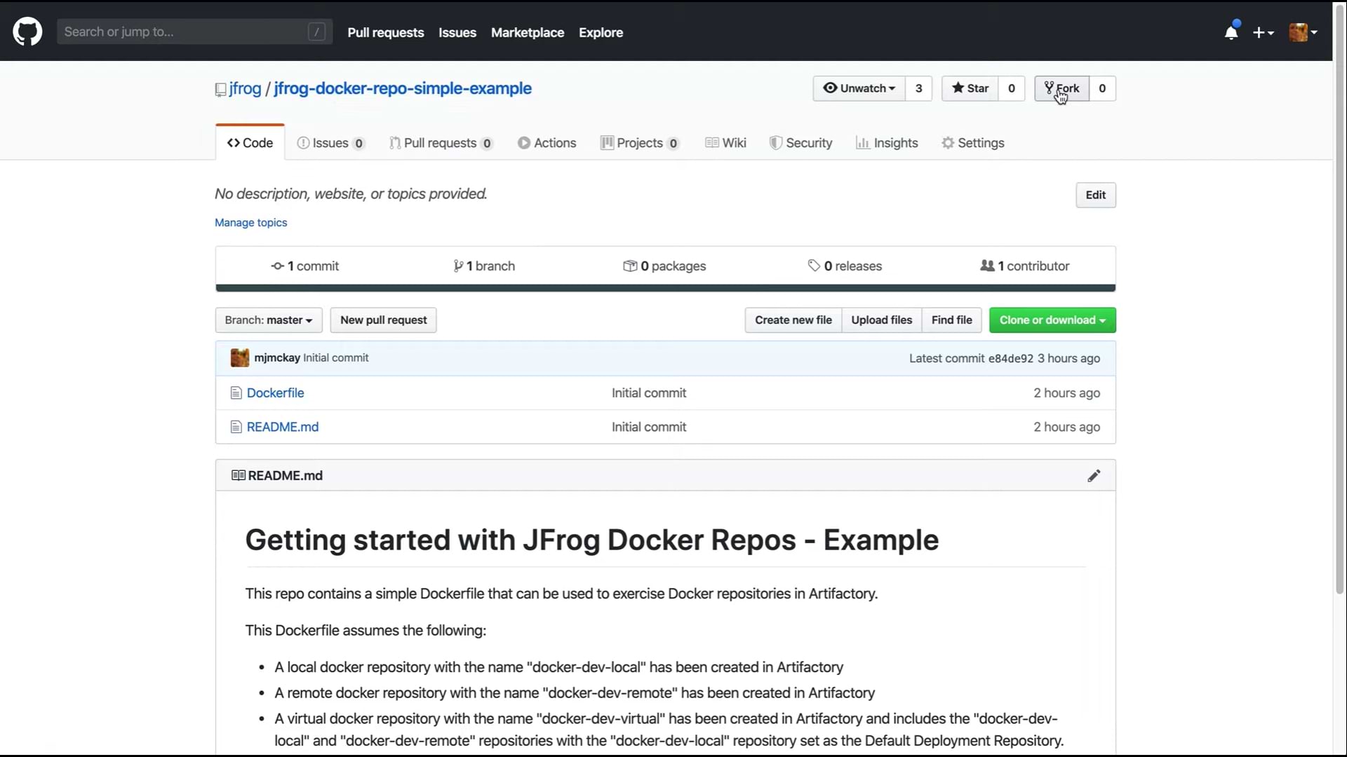 Fork the JFrog Docker example GitHub repo