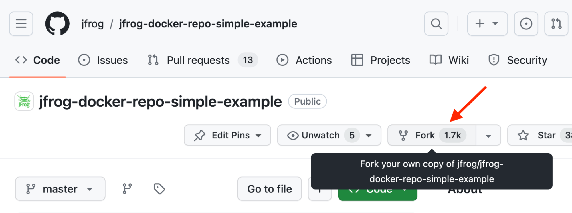 Step 5 - Fork the JFrog Docker example GitHub repo