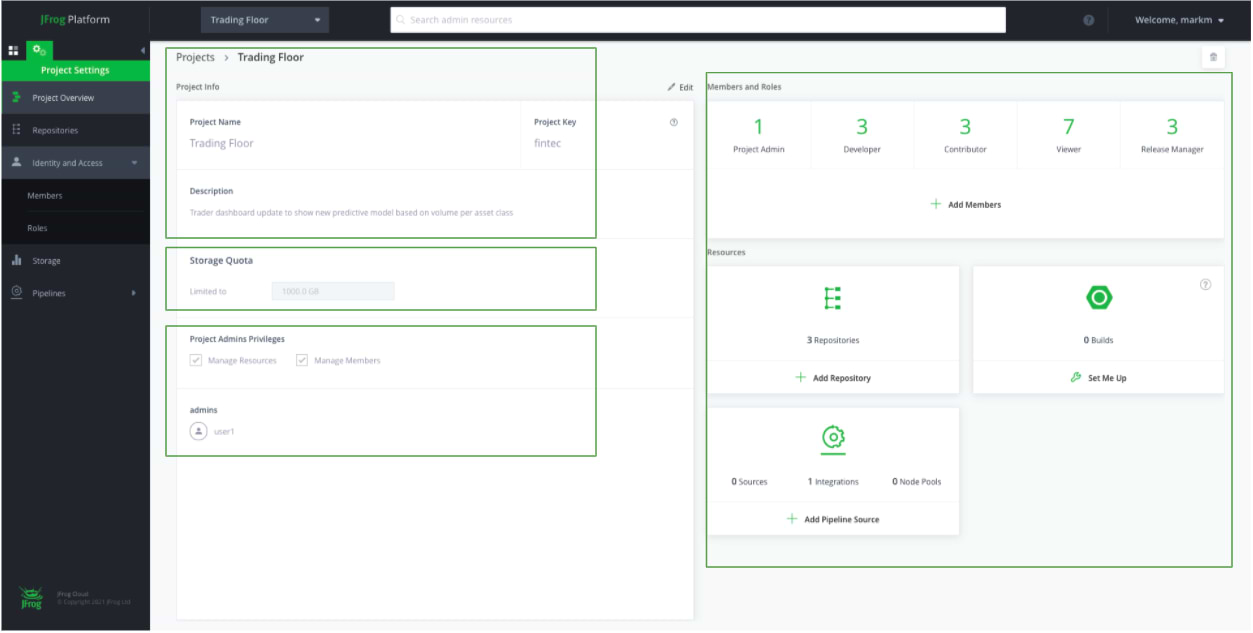 JFrog Platform - Admin View of a New Project