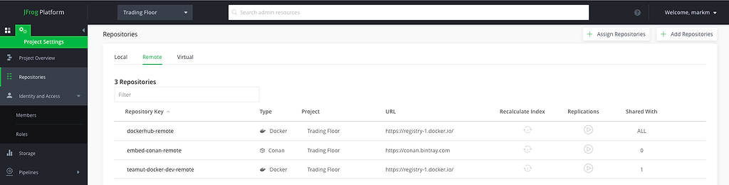 JFrog Platform - Trading Floor DEV and PROD Repositories