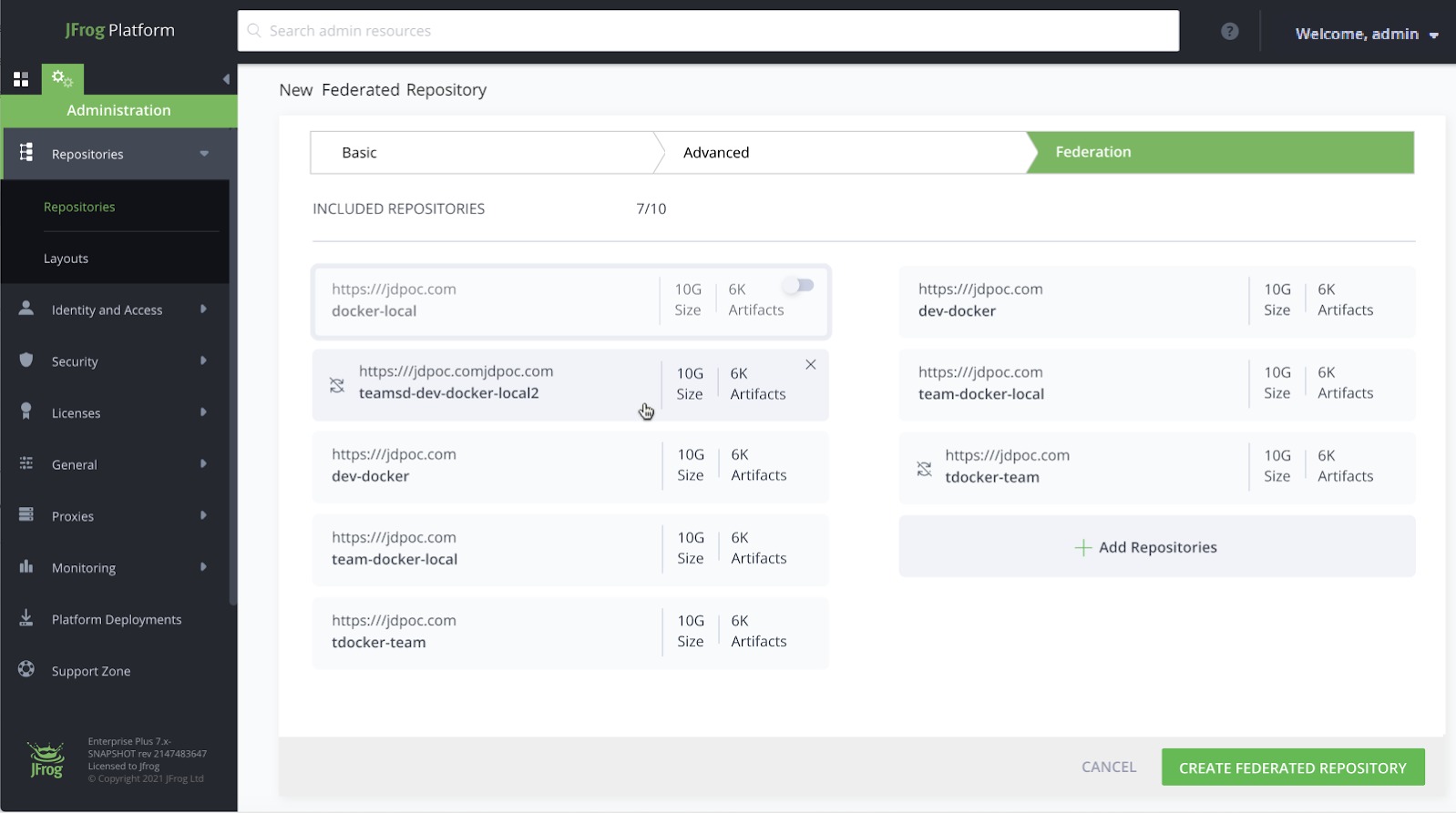 Federated Repositories Administrator View