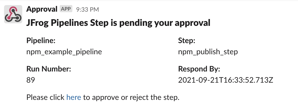 JFrog Pipelines approval gate notification in Slack