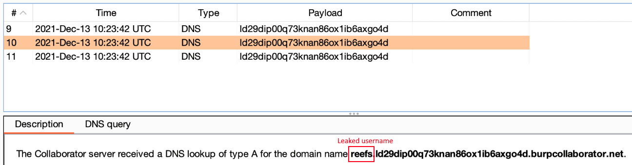 log4shell - identify the security bearch - leaked username