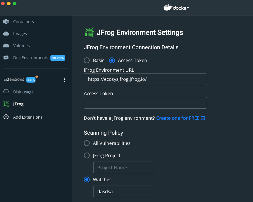 JFrog Environment Settings