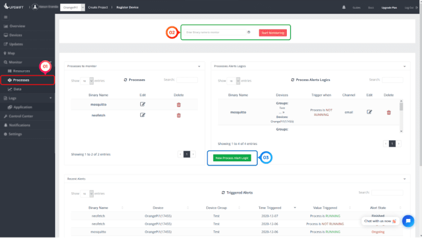 JFrog Connect device management - Process monitoring