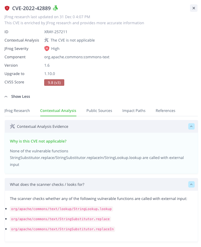 JFrog Xray Contextual Analysis