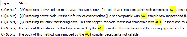 View of strings from within the binary showing that it is a .NET application compiled AOT