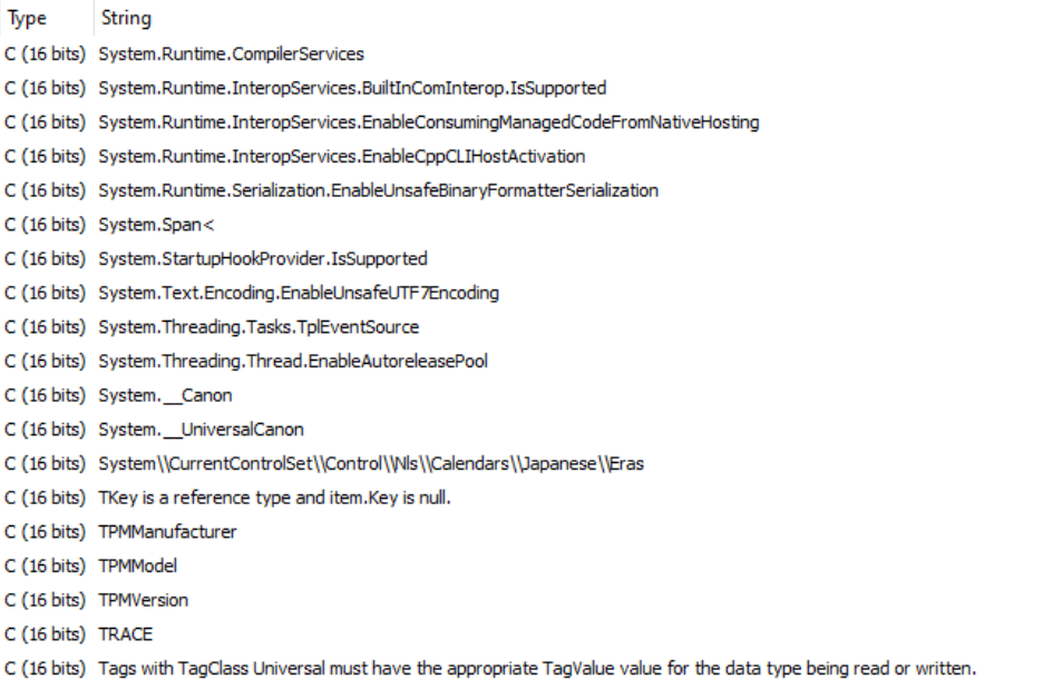 View of strings from within the binary showing that it is a .NET application compiled AOT