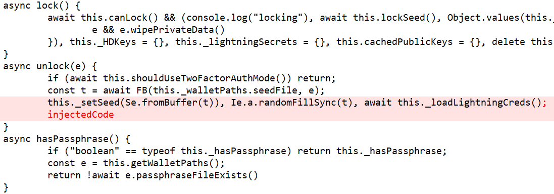 Code injected into Exodus’ src\app\wallet\index.js