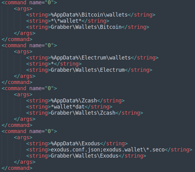 Cryptocurrency grabber config