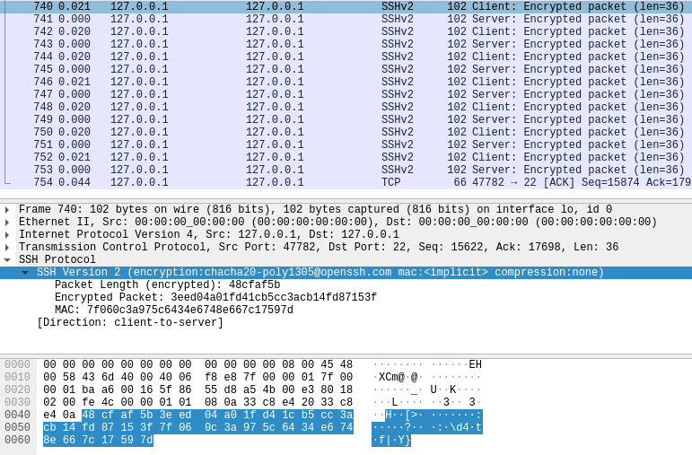 Wireshark Capture of a normal SSH connection using OpenSSH 9_5p1