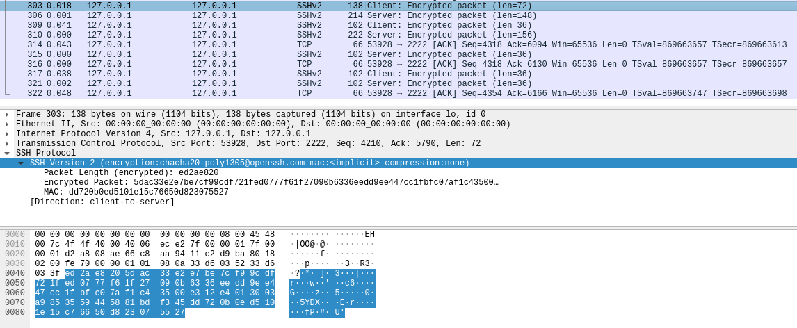 Wireshark Capture of a MitM_d SSH connection using OpenSSH 9_5p1