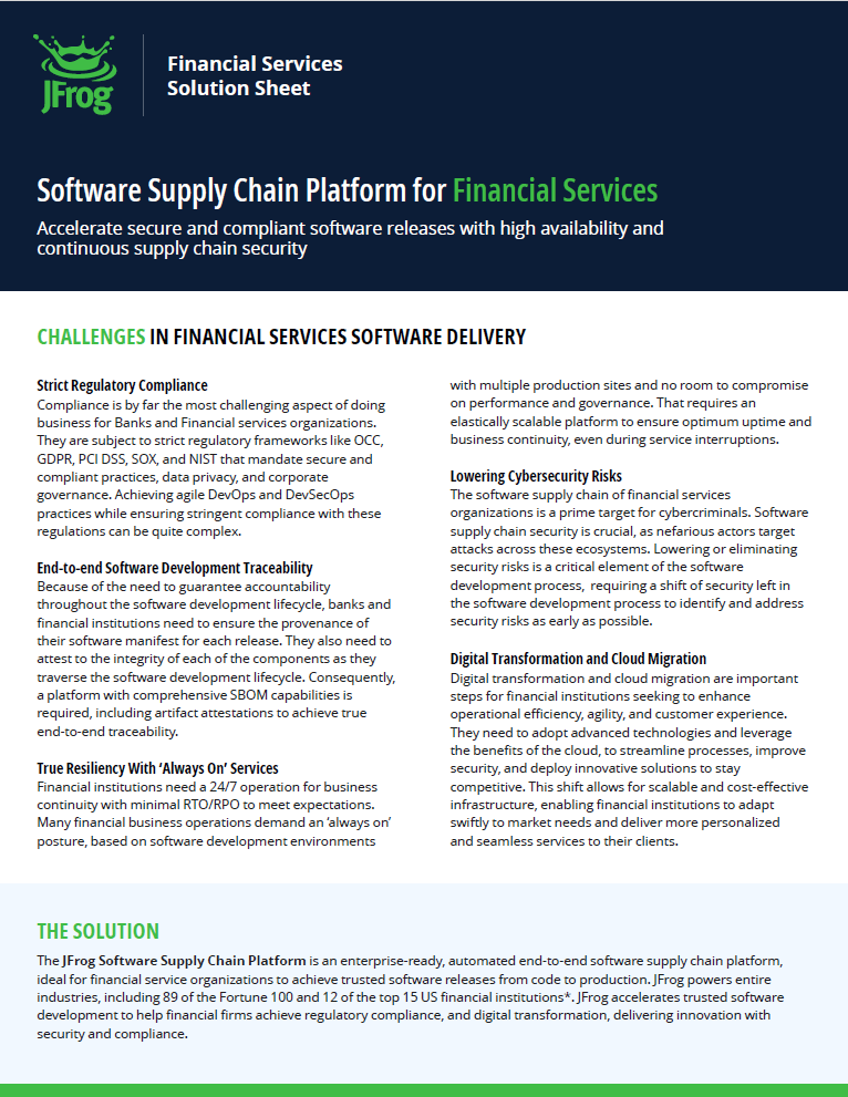 JFrog Software Development Platform for the Financial Services Industry