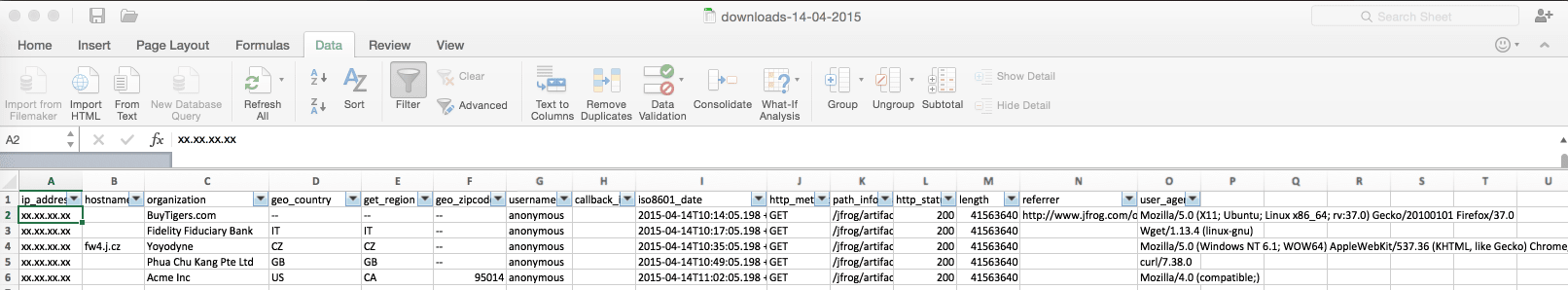 Bintray Logs in CSV Format