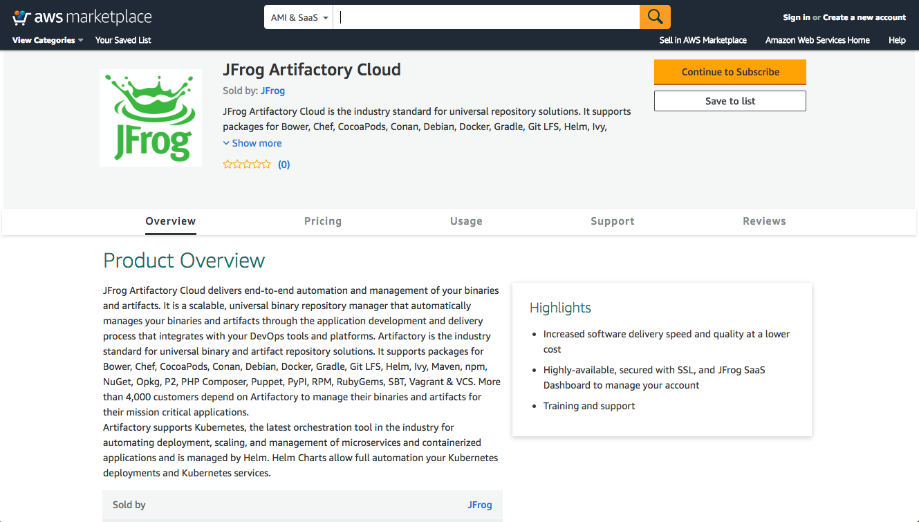 JFrog Artifactory Cloud on AWS Marketplace
