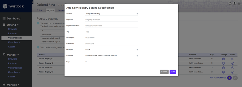 Add Artifactory to Twistlock