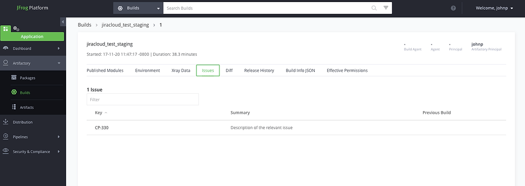 Jira issues in Artifactory