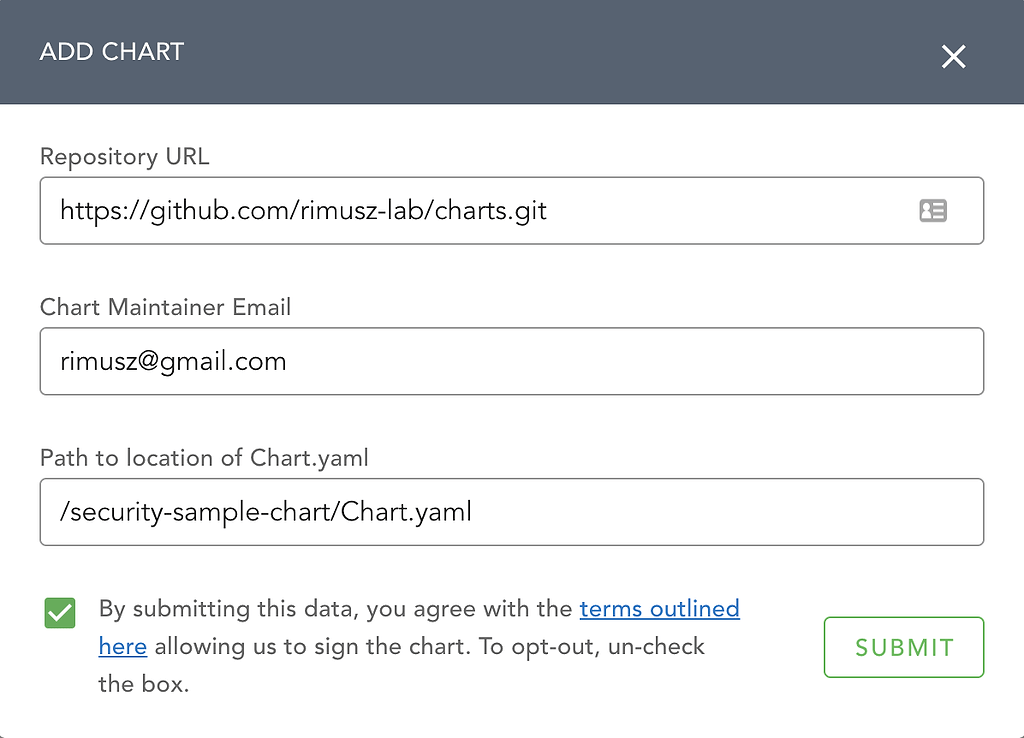 Add Helm Chart Dialog Box in ChartCenter