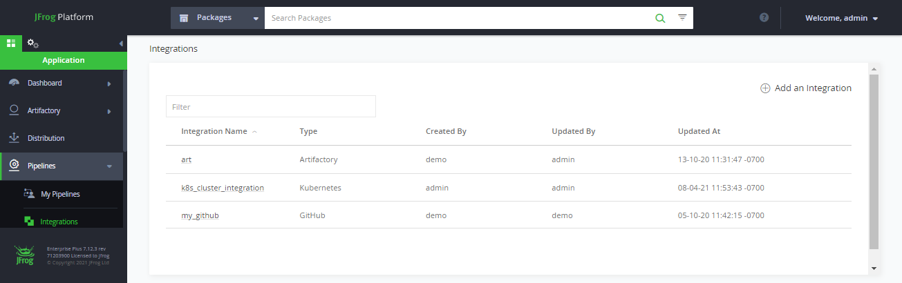 JFrog Pipelines example CI/CD pipeline integrations