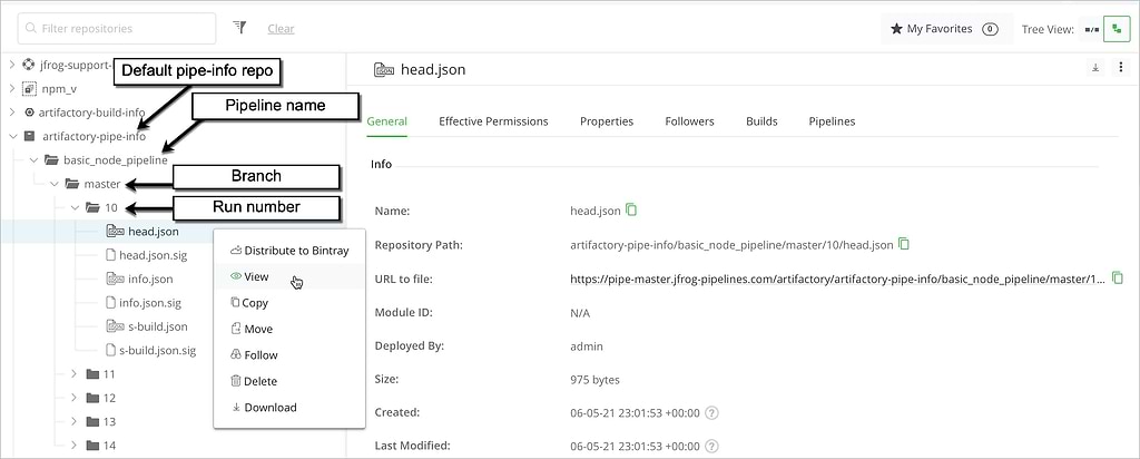 JFrog PipeInfo in Artifactory