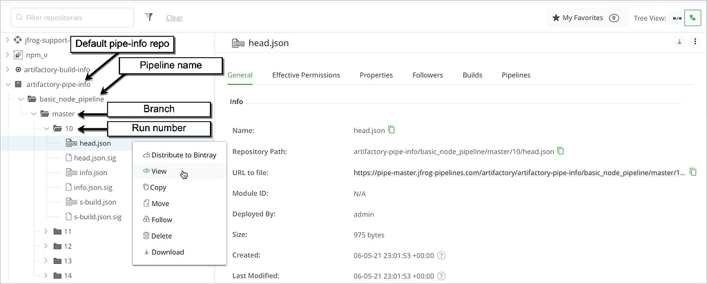 JFrog PipeInfo in Artifactory