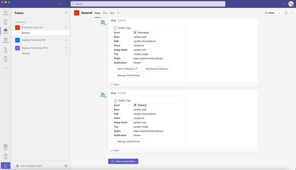JFrog Docker Tags in Teams