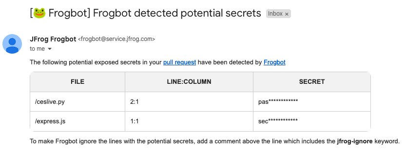 Frogbot detected potential secrets