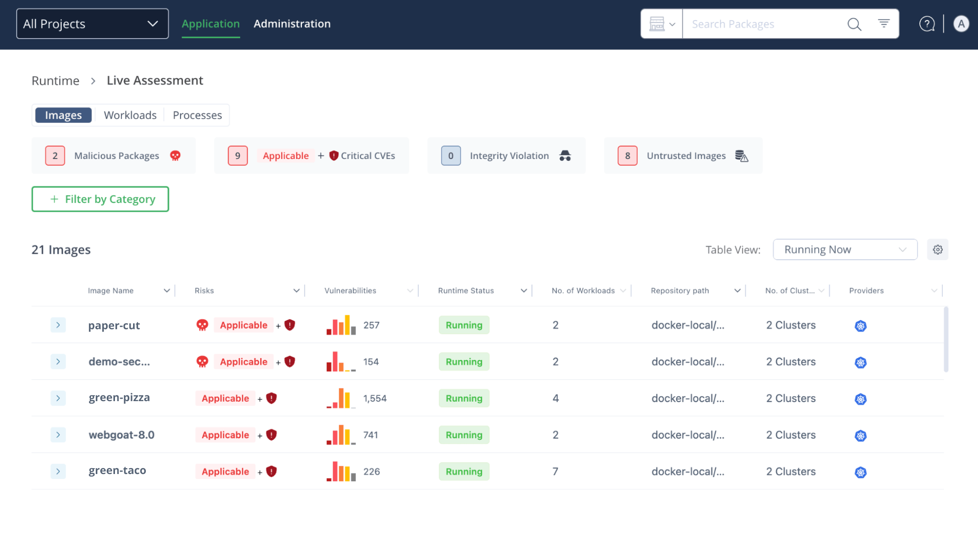 JFrog Runtime Images Screenshot