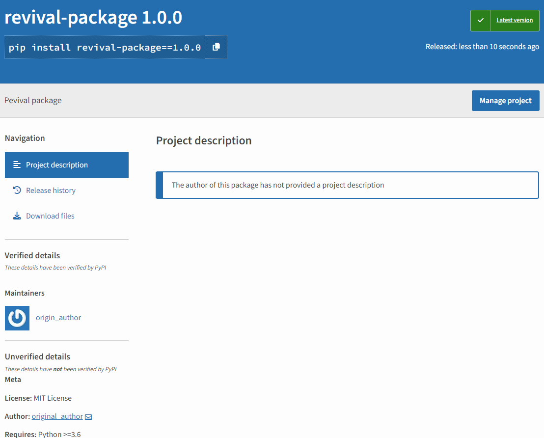 “Safe” package for testing Revival Hijack