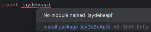 IntelliJ recommends installing JayDeBeApi3, even after it was removed from PyPI