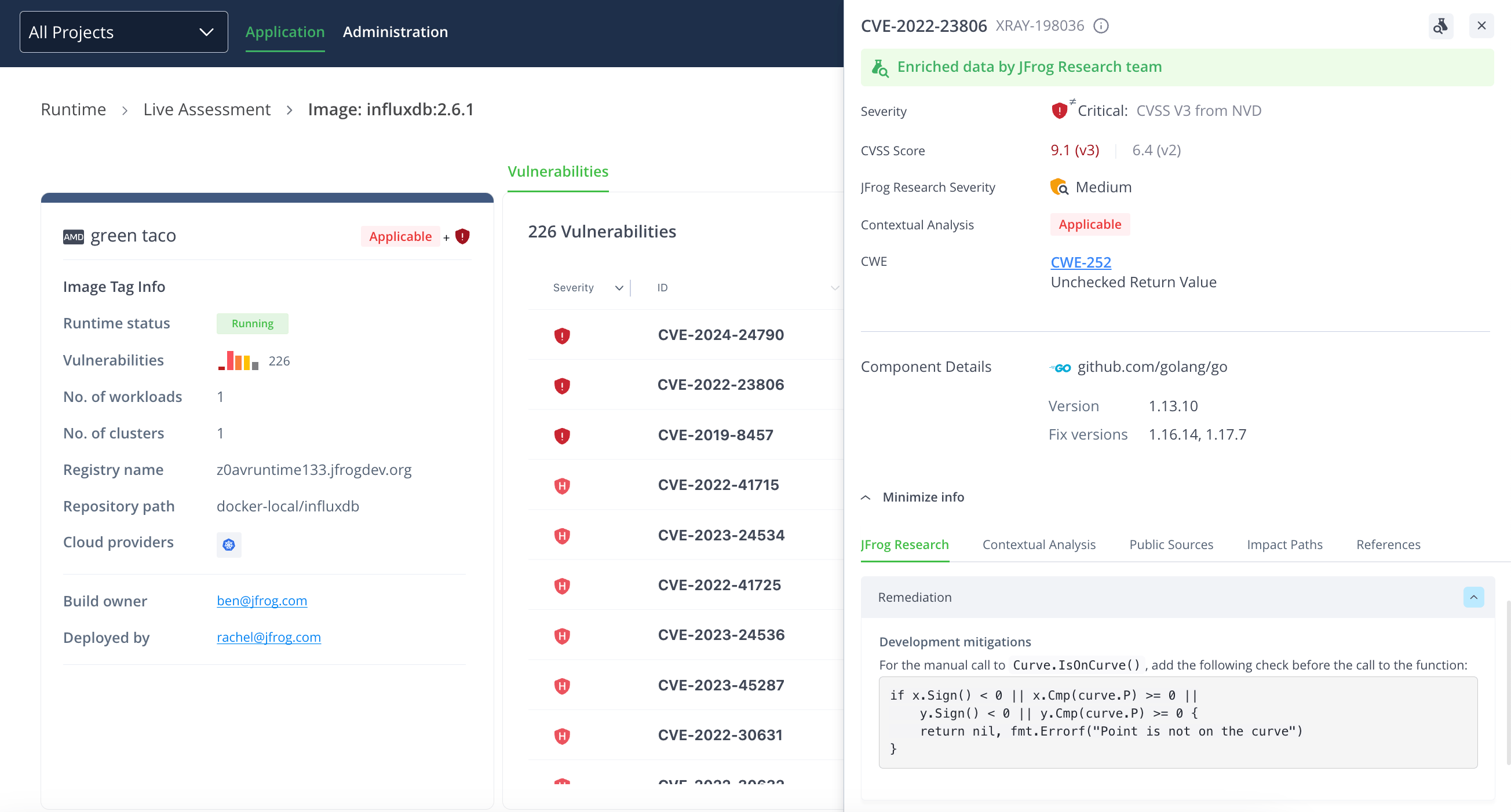 JFrog Runtime - influxdb screenshot