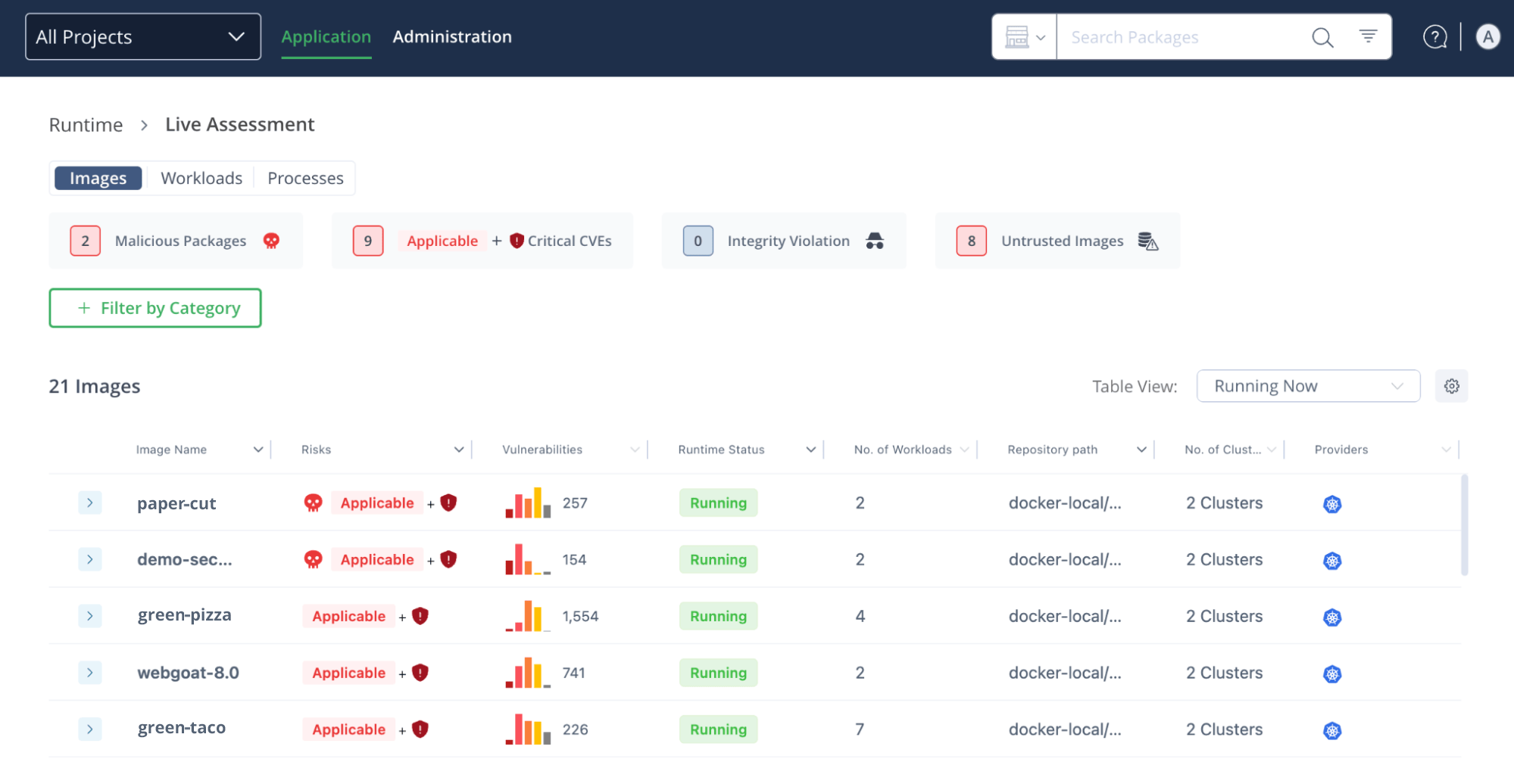 JFrog Runtime - images screenshot